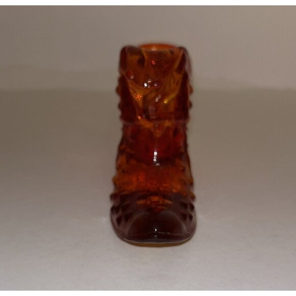 VTG Fenton Orange Red Amberina Hobnail Boot Slipper Shoe Cat Head Art Glass Glow - Picture 3 of 16
